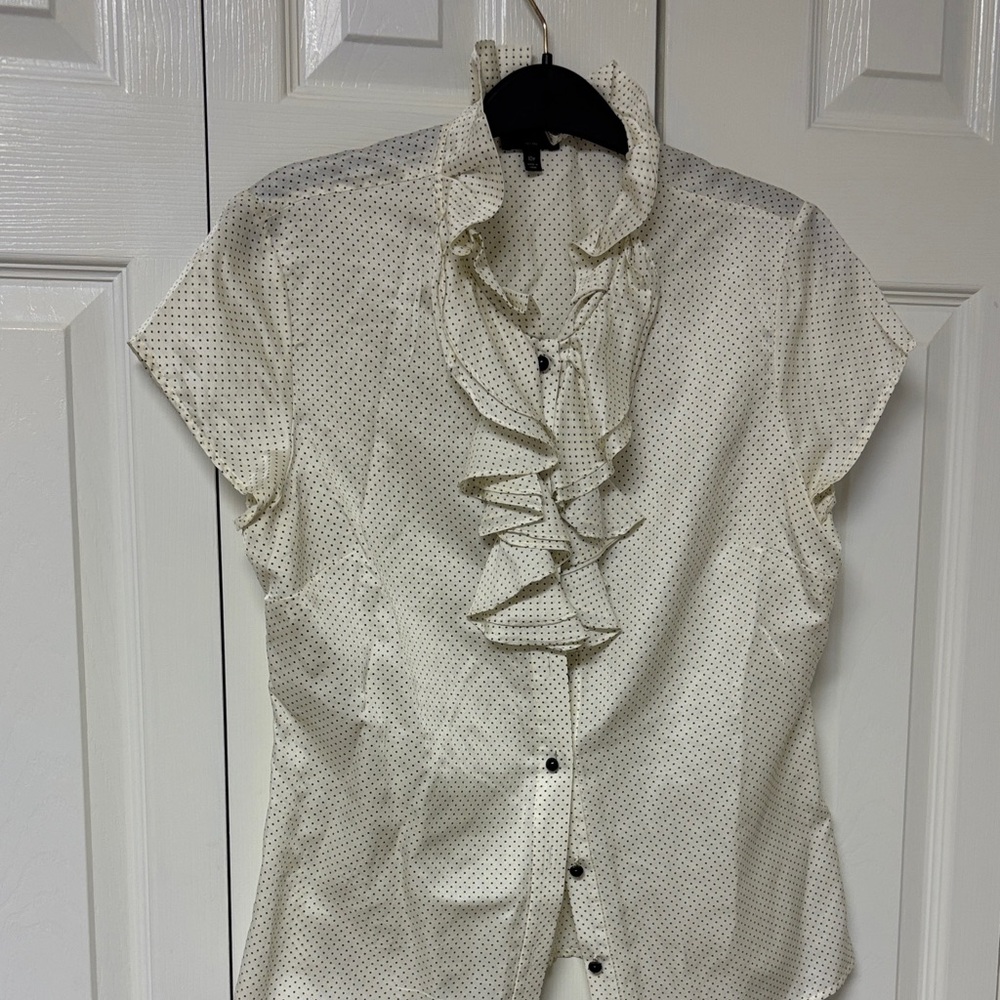 Talbots Cream Polka Dot Ruffle Blouse